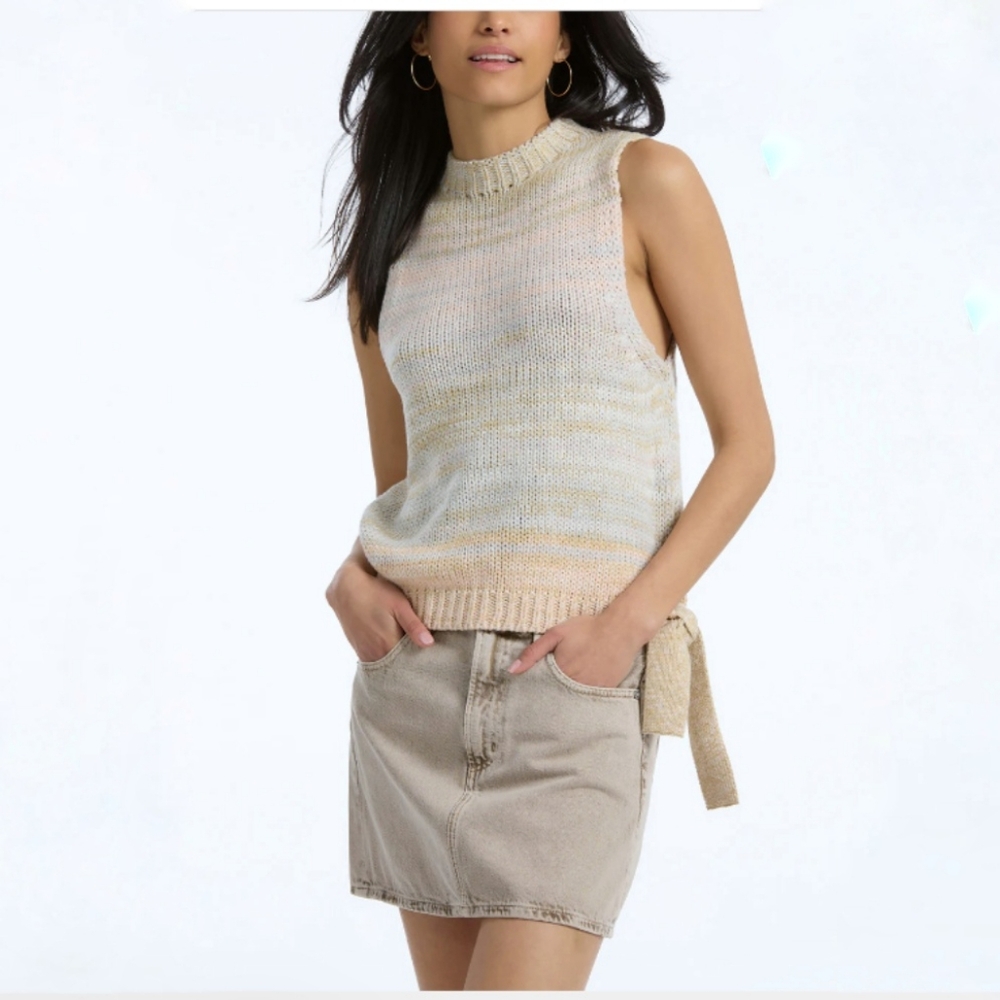 525 America Ombre Tie Tank Top Sweater Womens Medium Pink Gray Beige